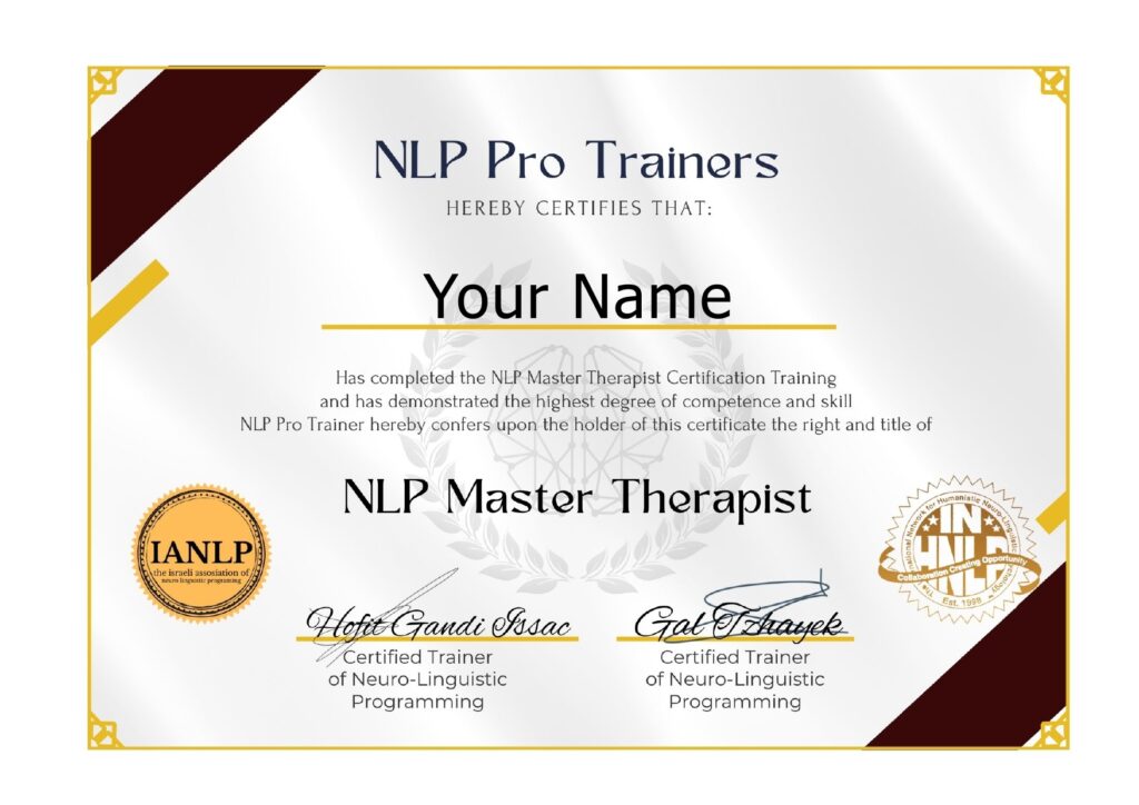 NLP Master Practitioner - תעודה לדוגמה