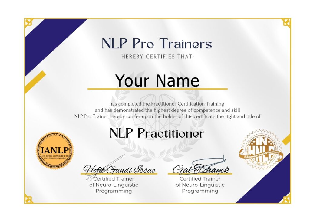 NLP Practitioner - תעודה לדוגמה