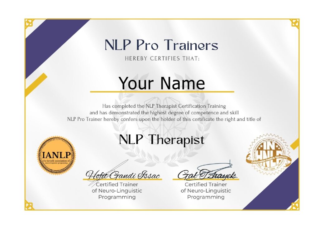 NLP Therapist - תעודה לדוגמה